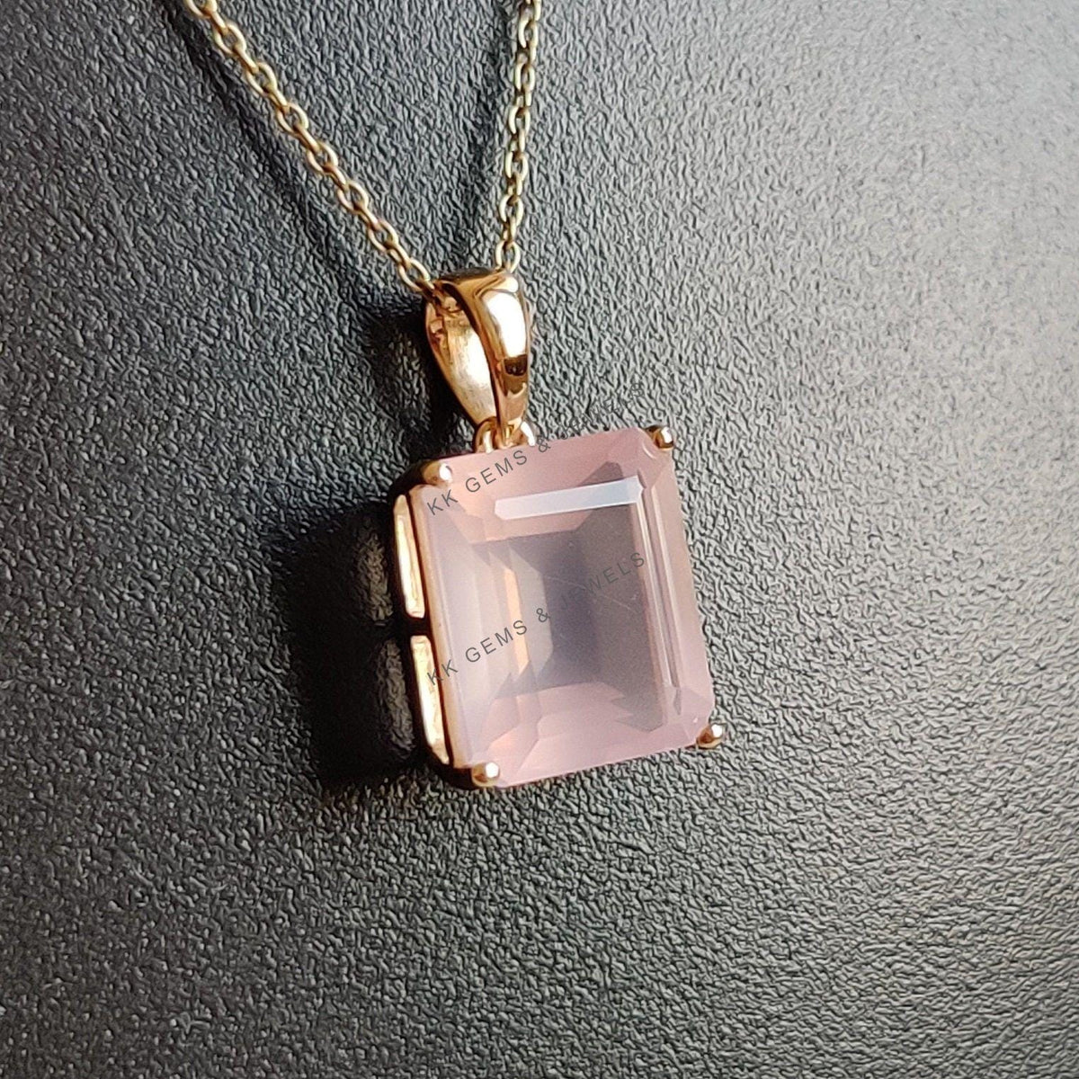 14K Solid Yellow Gold Natural Rose Quartz Pendant, Octagon Gemstone, January Birthstone