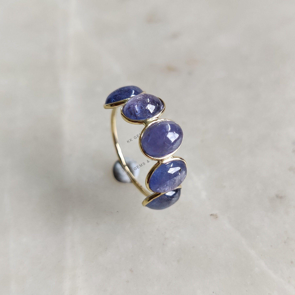 Natural Tanzanite 14K Solid Yellow Gold Ring, December Birthstone