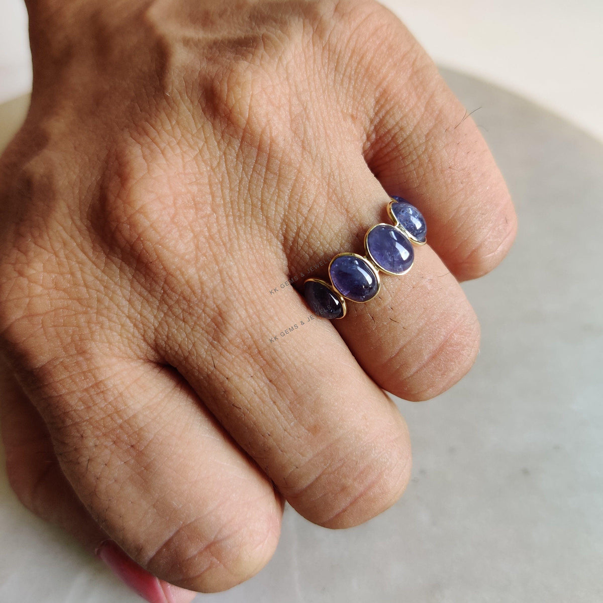 Natural Tanzanite 14K Solid Yellow Gold Ring, December Birthstone