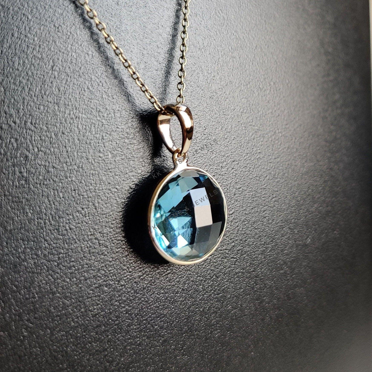Natural Sky Blue Topaz Pendant, 14K Solid Yellow Gold Bezel Pendant, December Birthstone