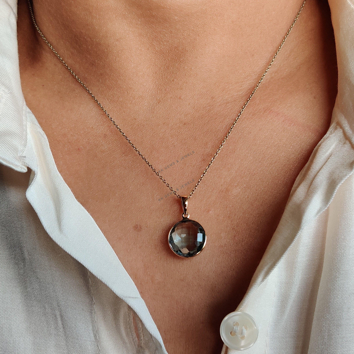 Natural Sky Blue Topaz Pendant, 14K Solid Yellow Gold Bezel Pendant, December Birthstone