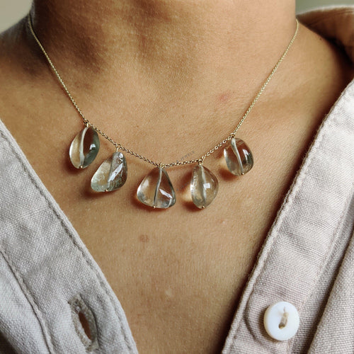 14K Solid Gold Natural Green Amethyst Drill Chain Necklace, February Birthstone