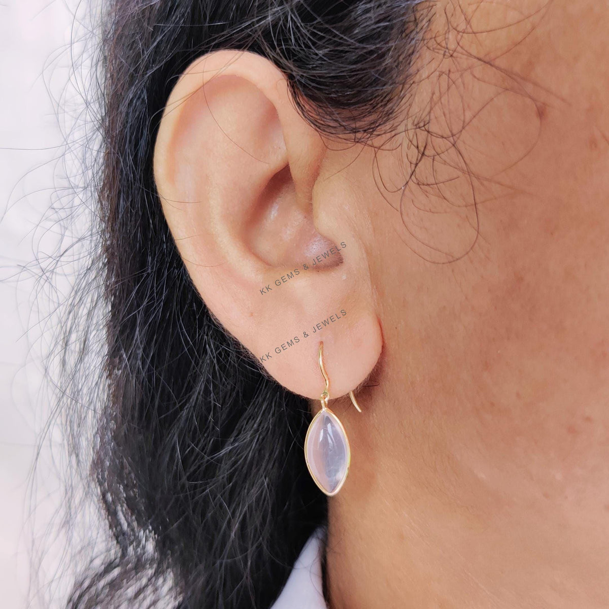 14K Solid Yellow Gold Natural Rose Quartz Marquise Earrings, January Birthstone, Christmas Present