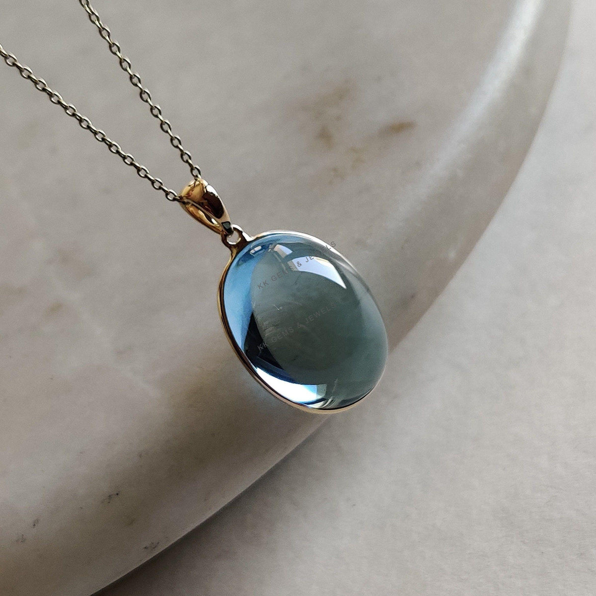 14K Solid Gold Natural Sky Blue Topaz Pendant: December Birthstone Jewelry