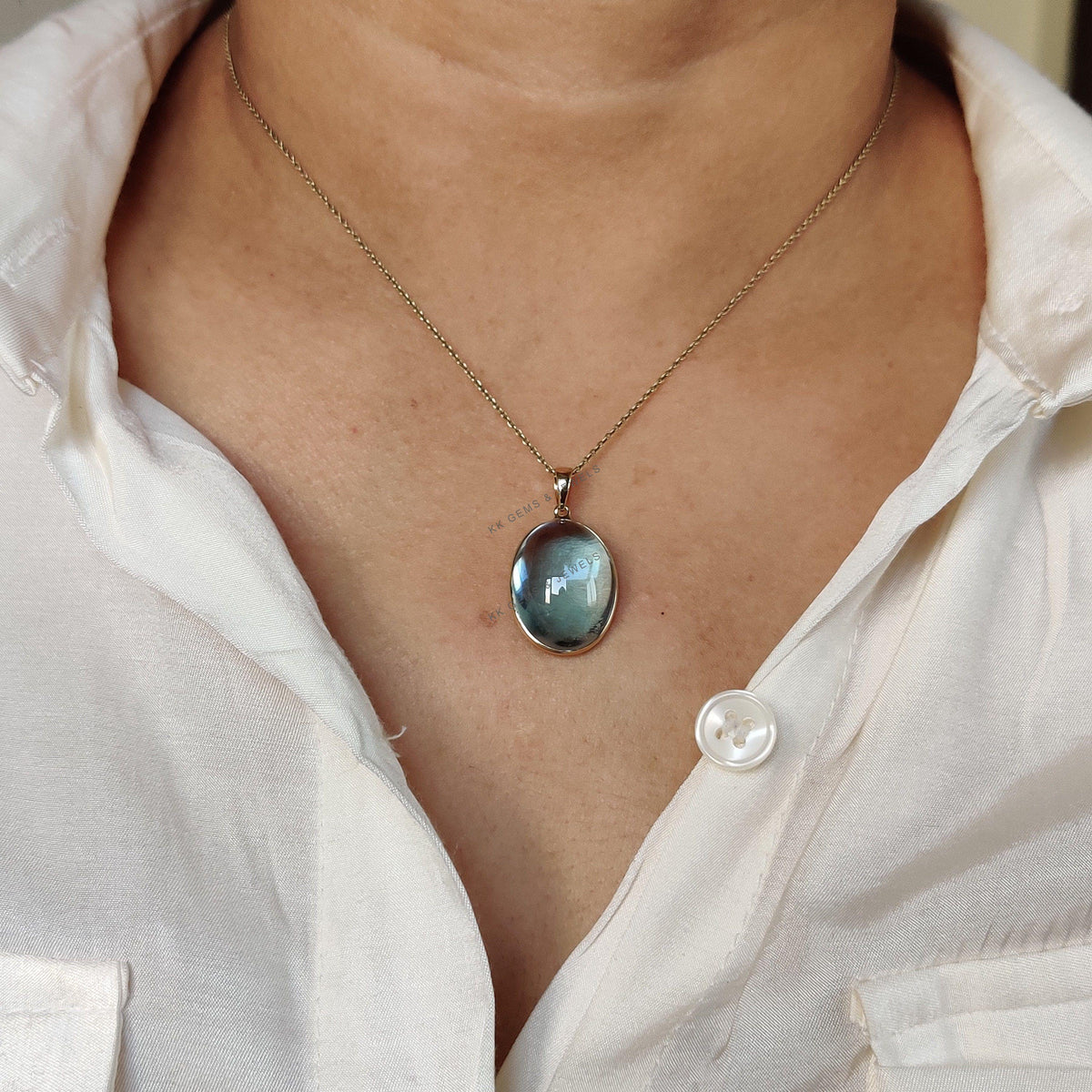 14K Solid Gold Natural Sky Blue Topaz Pendant: December Birthstone Jewelry