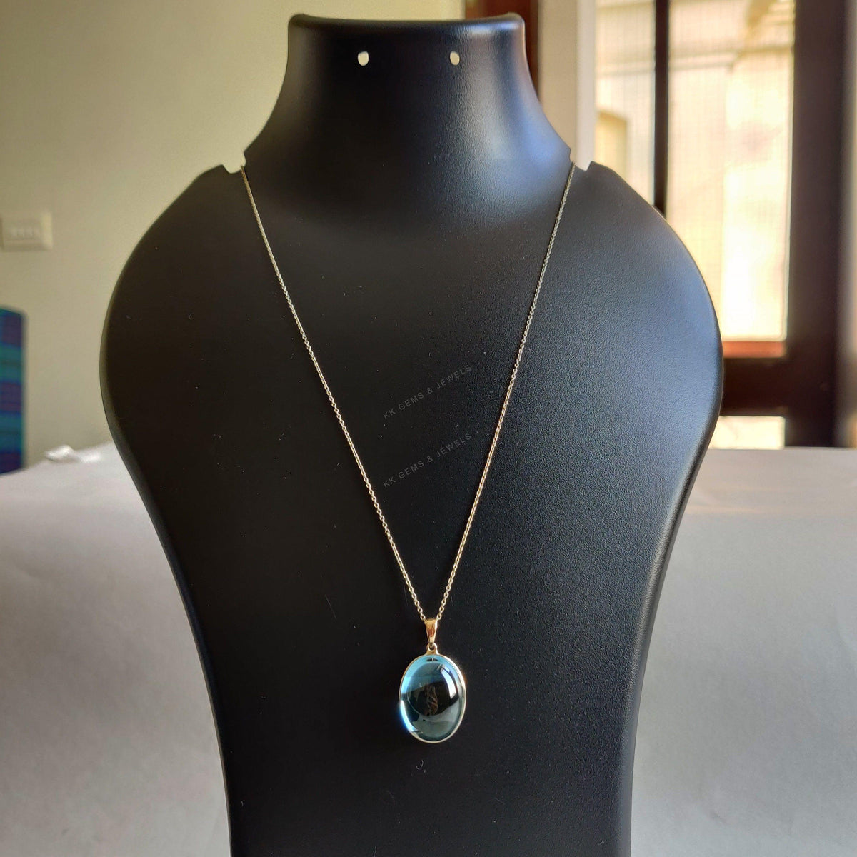 14K Solid Gold Natural Sky Blue Topaz Pendant: December Birthstone Jewelry