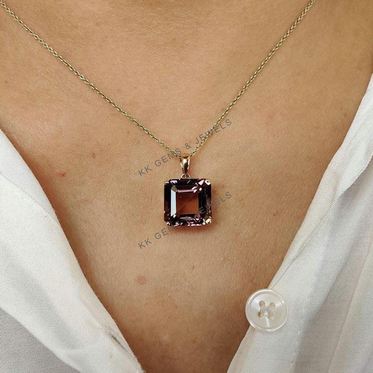 14K Solid Gold Natural Ametrine Pendant, Square Octagon, February November Birthstone
