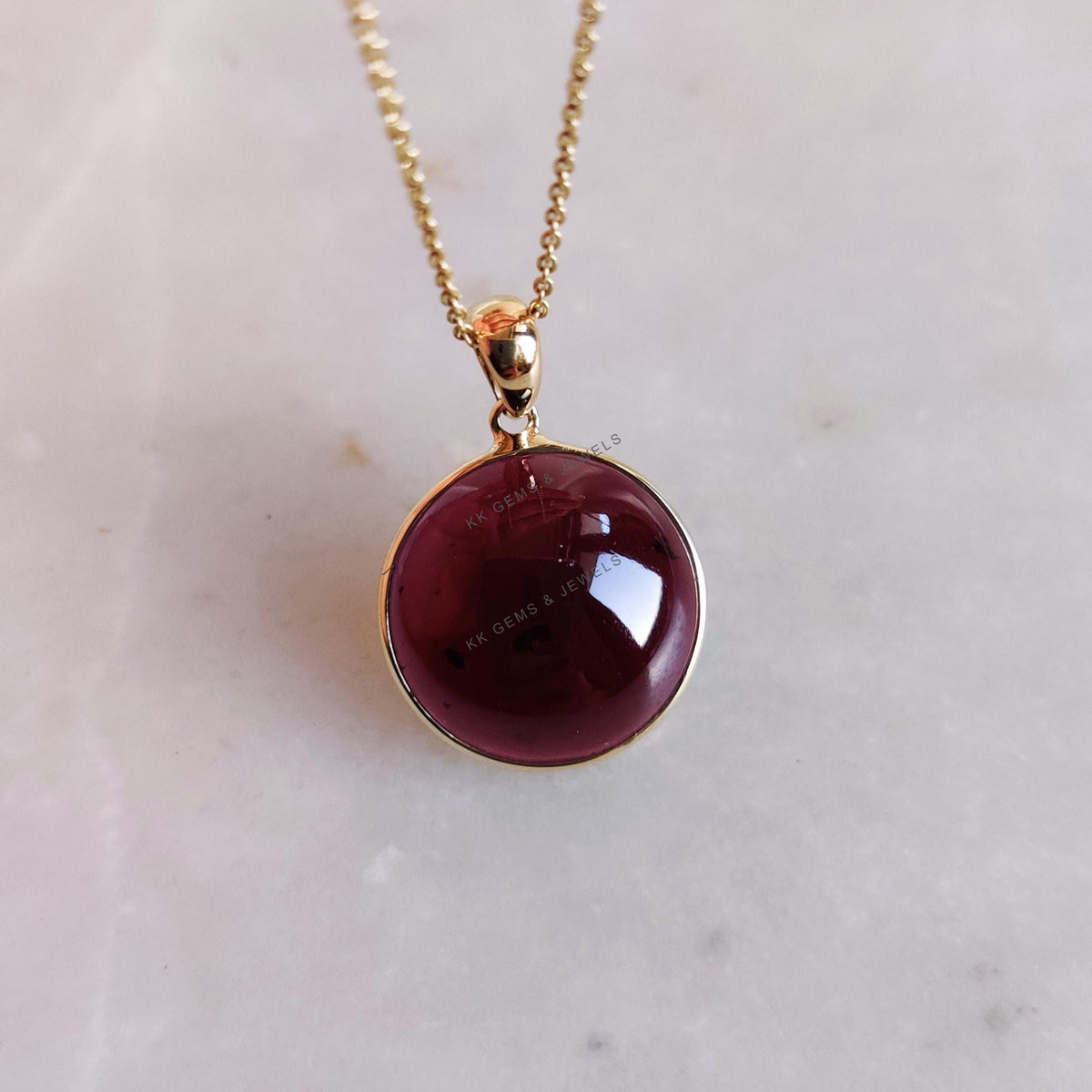 14K Solid Yellow Gold Natural Garnet Pendant: January Birthstone Jewelry