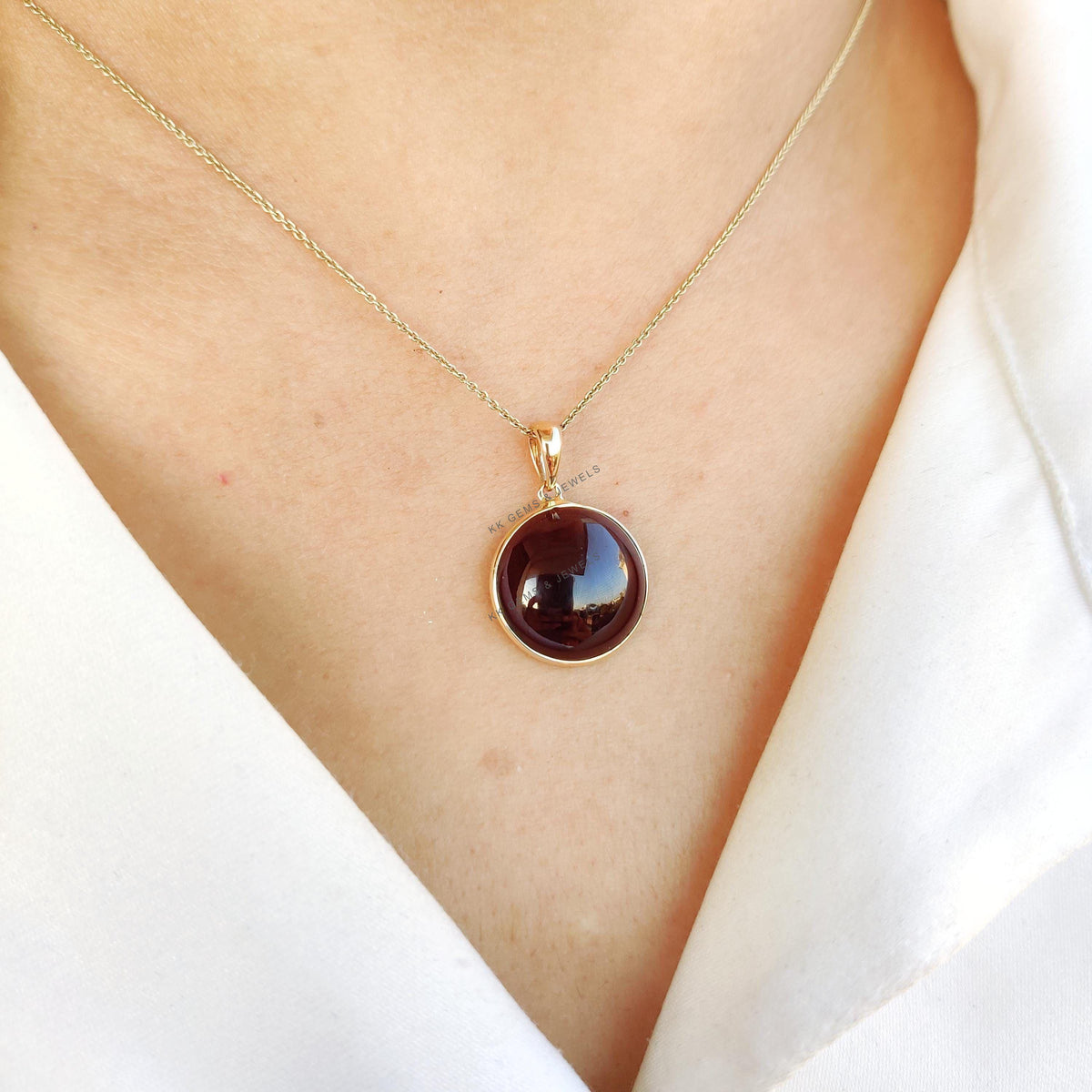 14K Solid Yellow Gold Natural Garnet Pendant: January Birthstone Jewelry