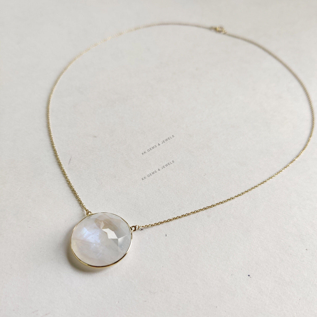 Natural Rainbow Moonstone Pendant, 14K Solid Gold Necklace, June Birthstone