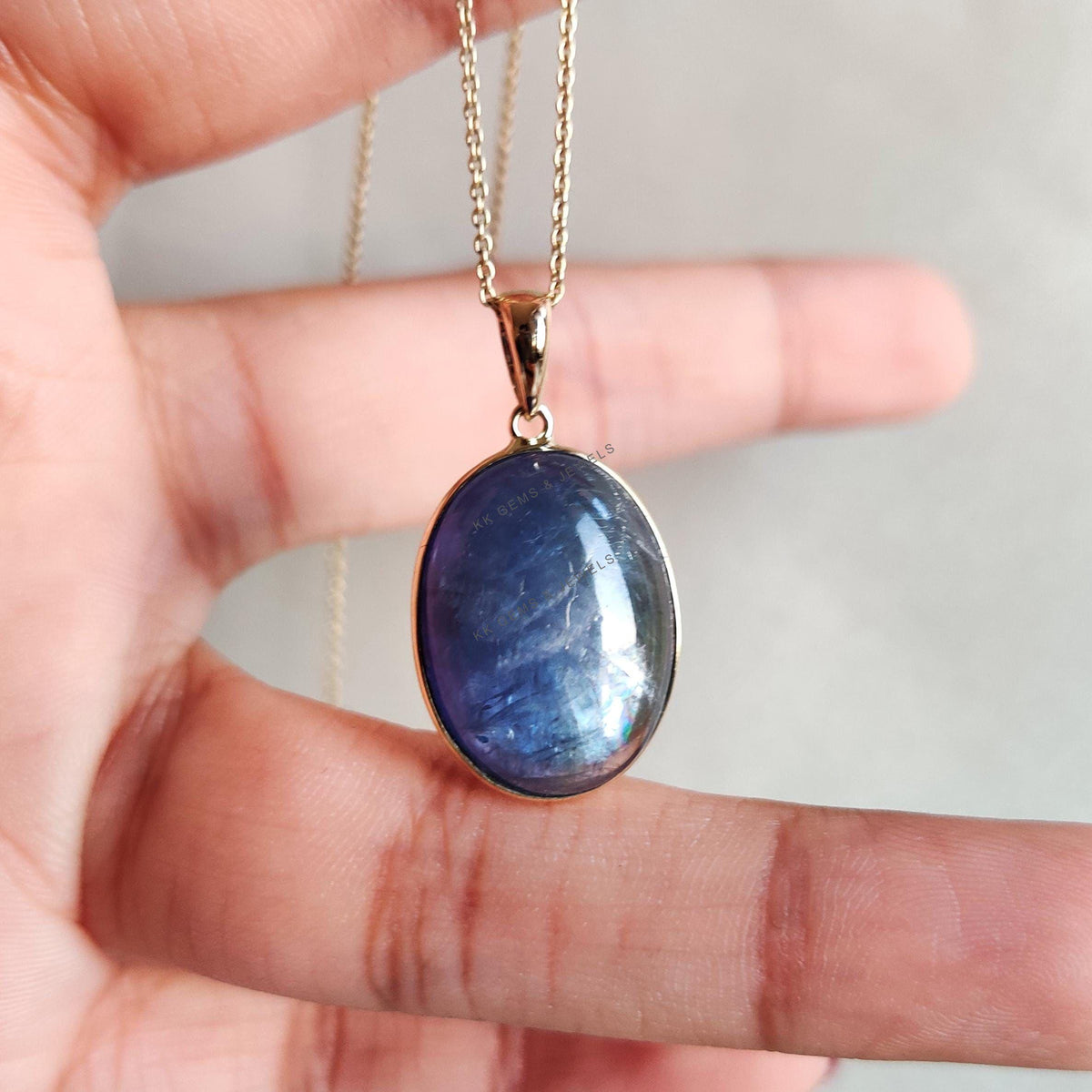 Natural Bi-Color Tanzanite Pendant: 14K Solid Yellow Gold December Birthstone