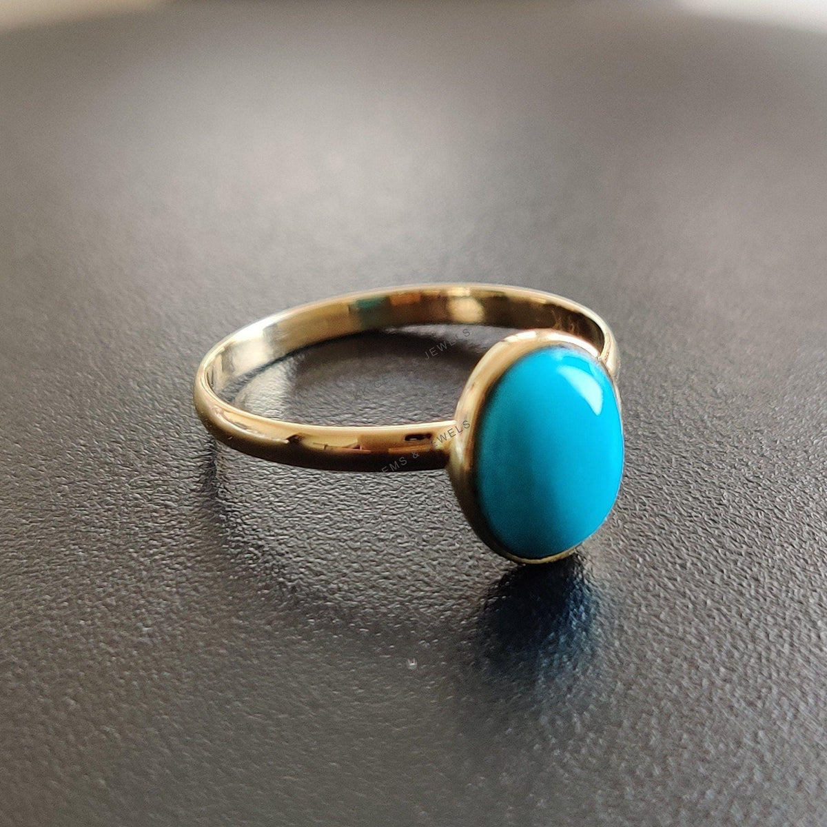 Natural Turquoise Ring, 14K Solid Yellow Gold Bezel Ring, December Birthstone