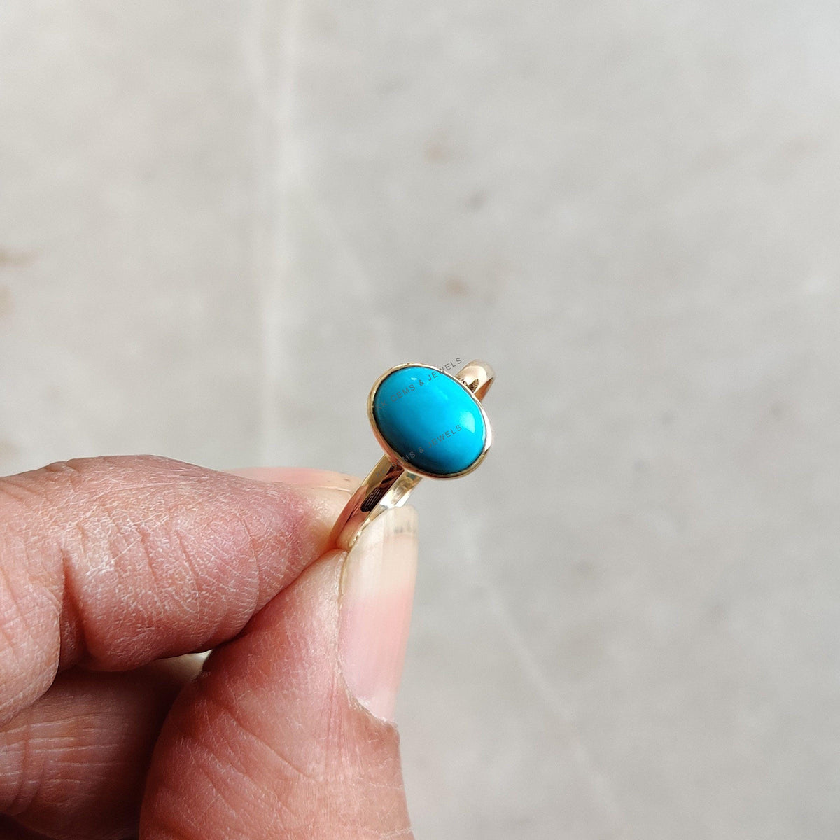 Natural Turquoise Ring, 14K Solid Yellow Gold Bezel Ring, December Birthstone