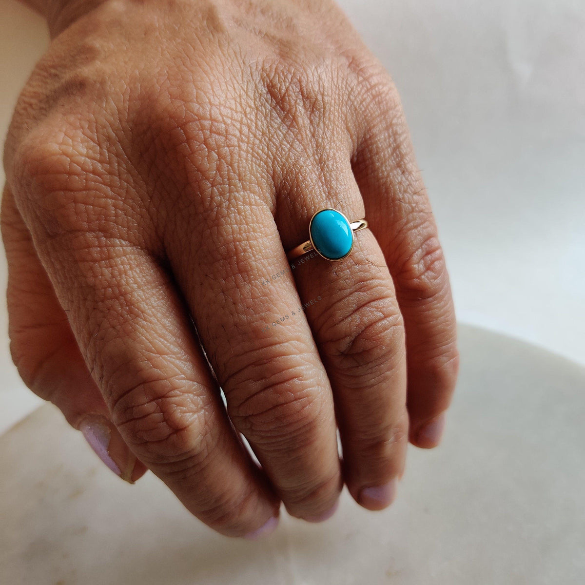 Natural Turquoise Ring, 14K Solid Yellow Gold Bezel Ring, December Birthstone
