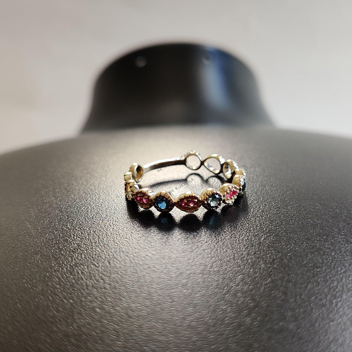 Natural London Blue Topaz & Ruby Ring, 14K Solid Yellow Gold, Birthstone Jewelry