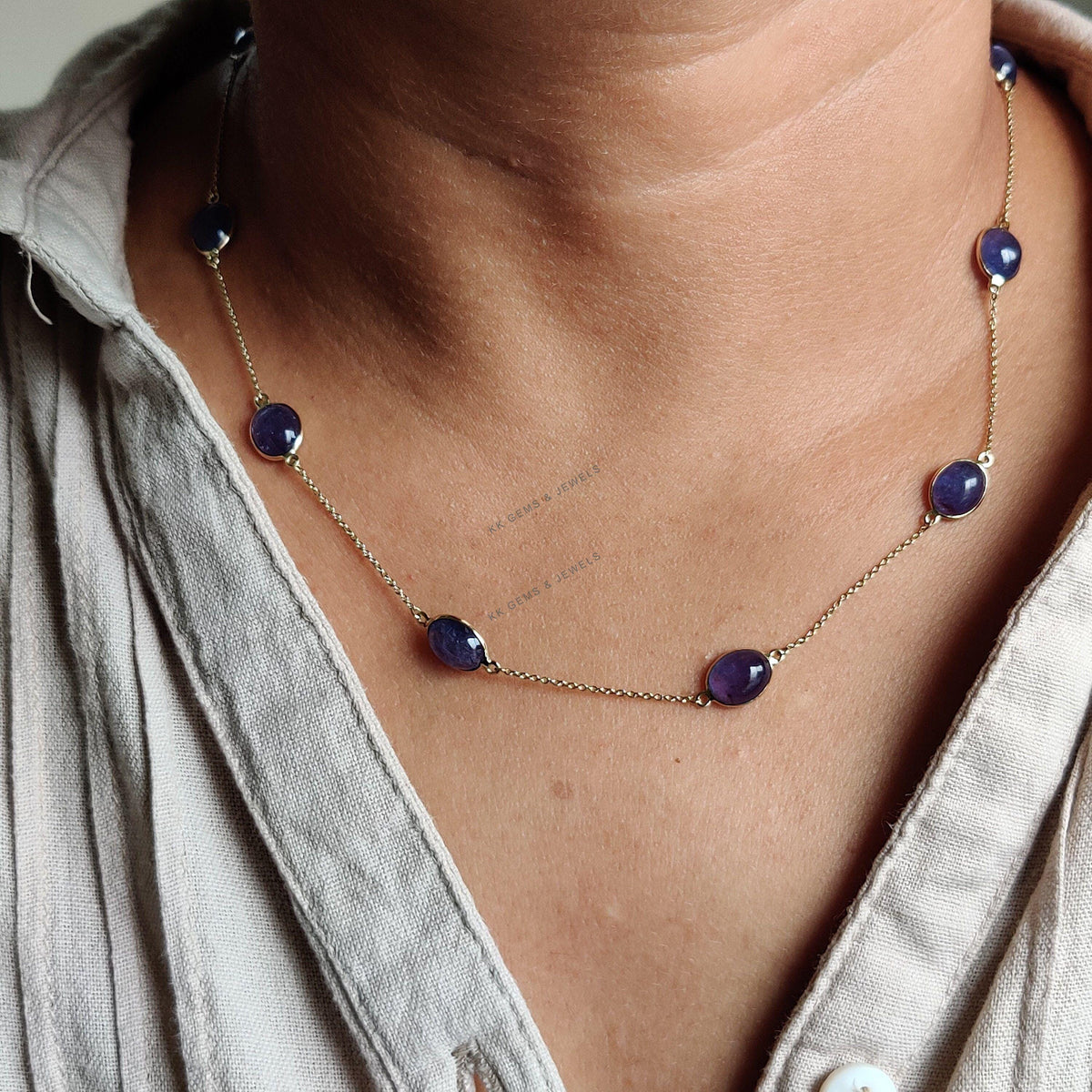 Natural Tanzanite Necklace, 14K Solid Yellow Gold Bezel Pendant