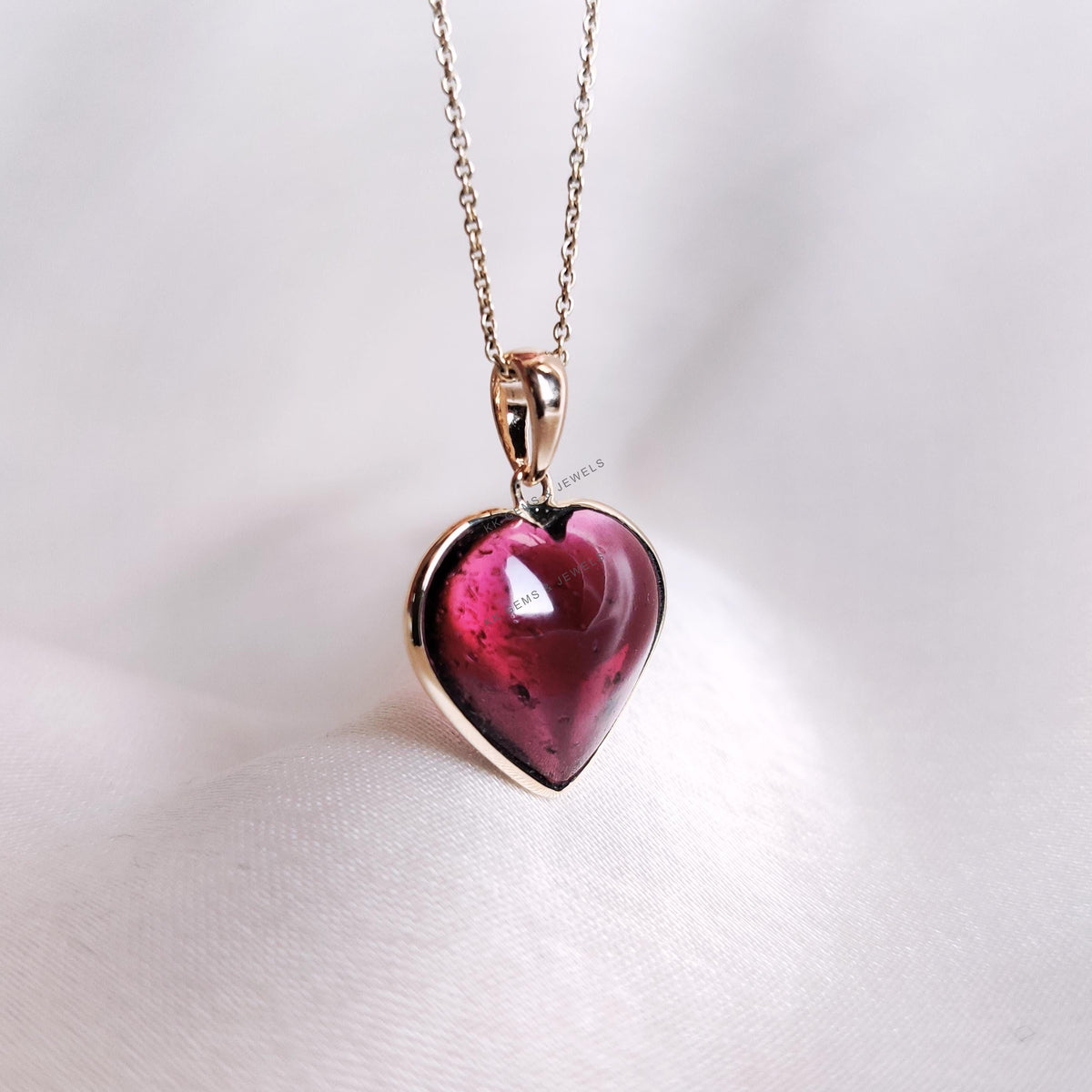 14K Solid Yellow Gold Natural Garnet Heart Pendant, January Birthstone Valentine Jewelry