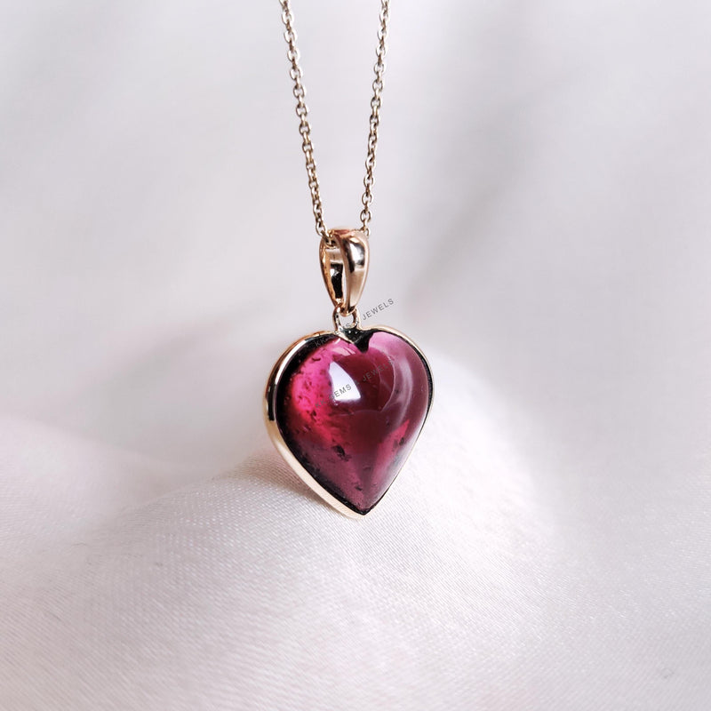 14K Solid Yellow Gold Natural Garnet Heart Pendant, January Birthstone Valentine Jewelry