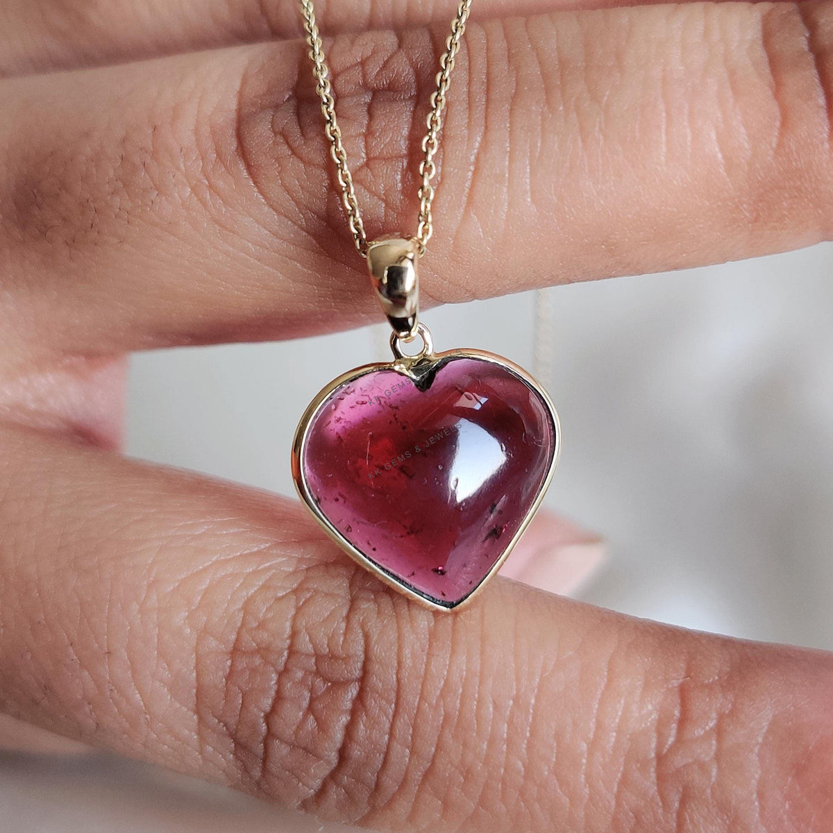 14K Solid Yellow Gold Natural Garnet Heart Pendant, January Birthstone Valentine Jewelry