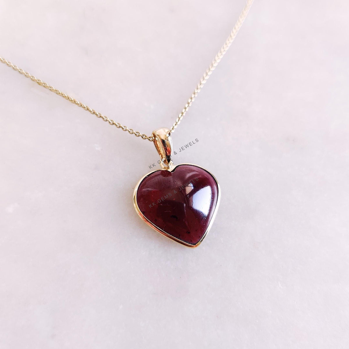 14K Solid Yellow Gold Natural Garnet Heart Pendant, January Birthstone Valentine Jewelry