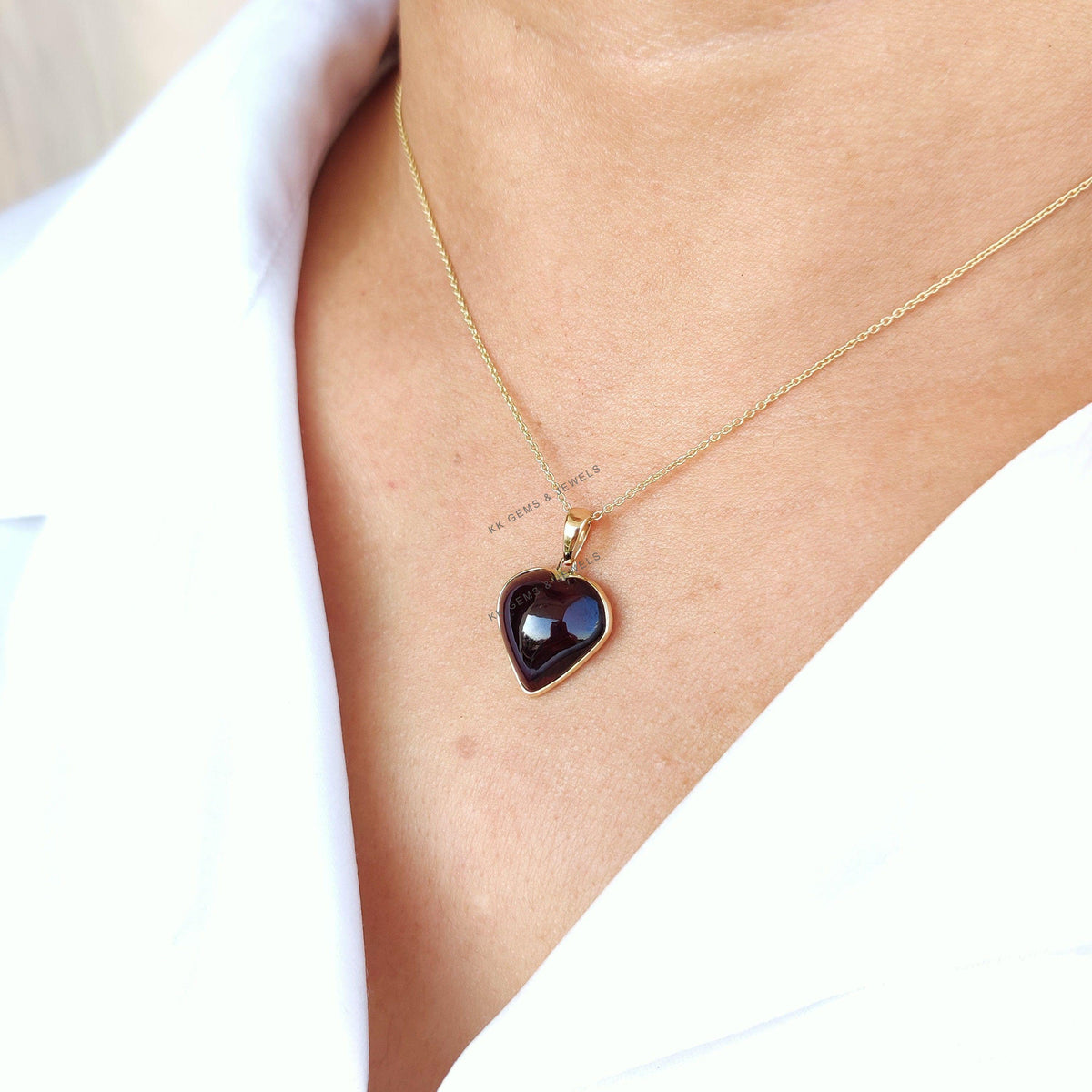 14K Solid Yellow Gold Natural Garnet Heart Pendant, January Birthstone Valentine Jewelry