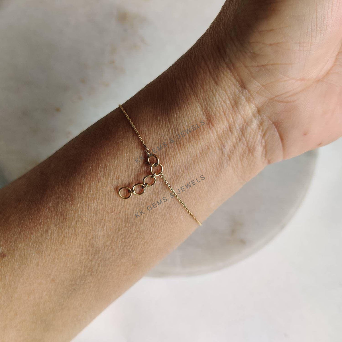 14K Solid Yellow Gold Natural Black Onyx Bracelet, Dainty Chain