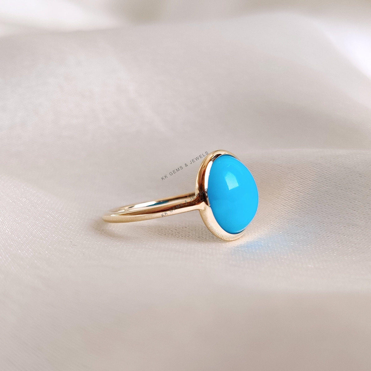 14K Solid Gold Natural Arizona Turquoise Ring, Dainty Bezel Ring