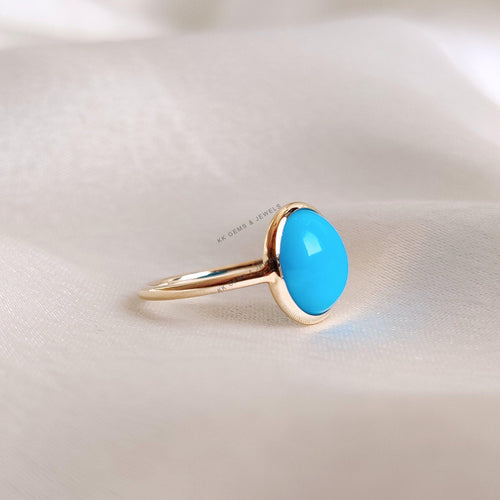 14K Solid Gold Natural Arizona Turquoise Ring, Dainty Bezel Ring