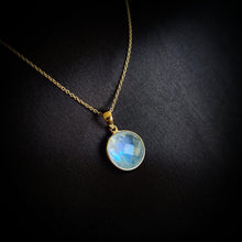 14K Solid Gold Natural Rainbow Moonstone Pendant, Round Briolette, June Birthstone