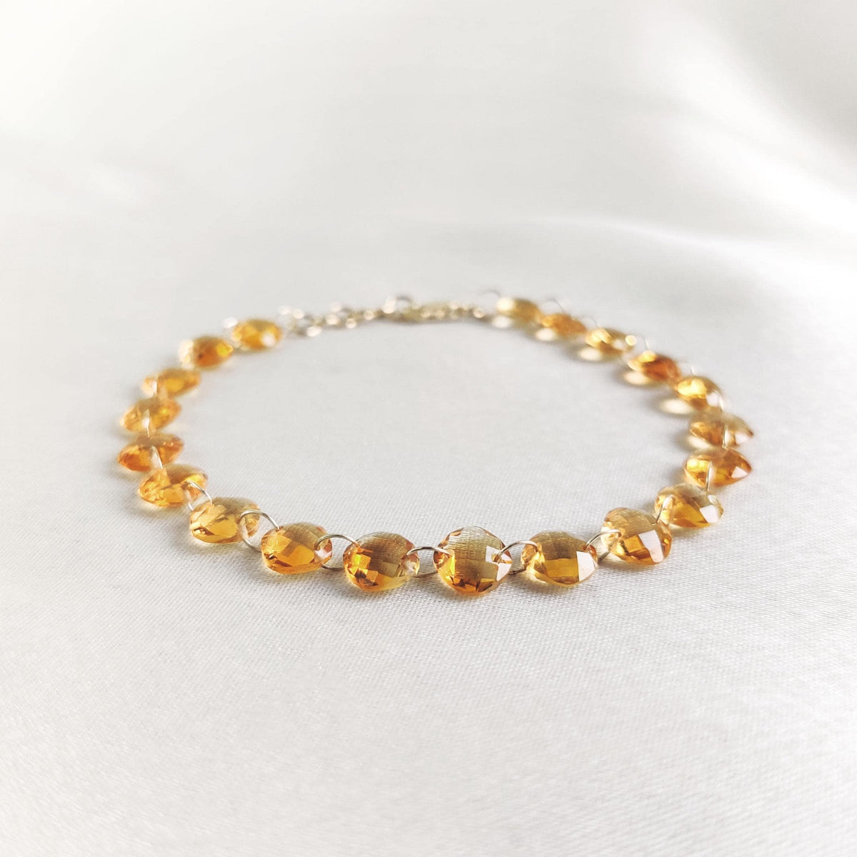 14K Solid Yellow Gold Natural Citrine Gemstone Drill Bracelet, November Birthstone