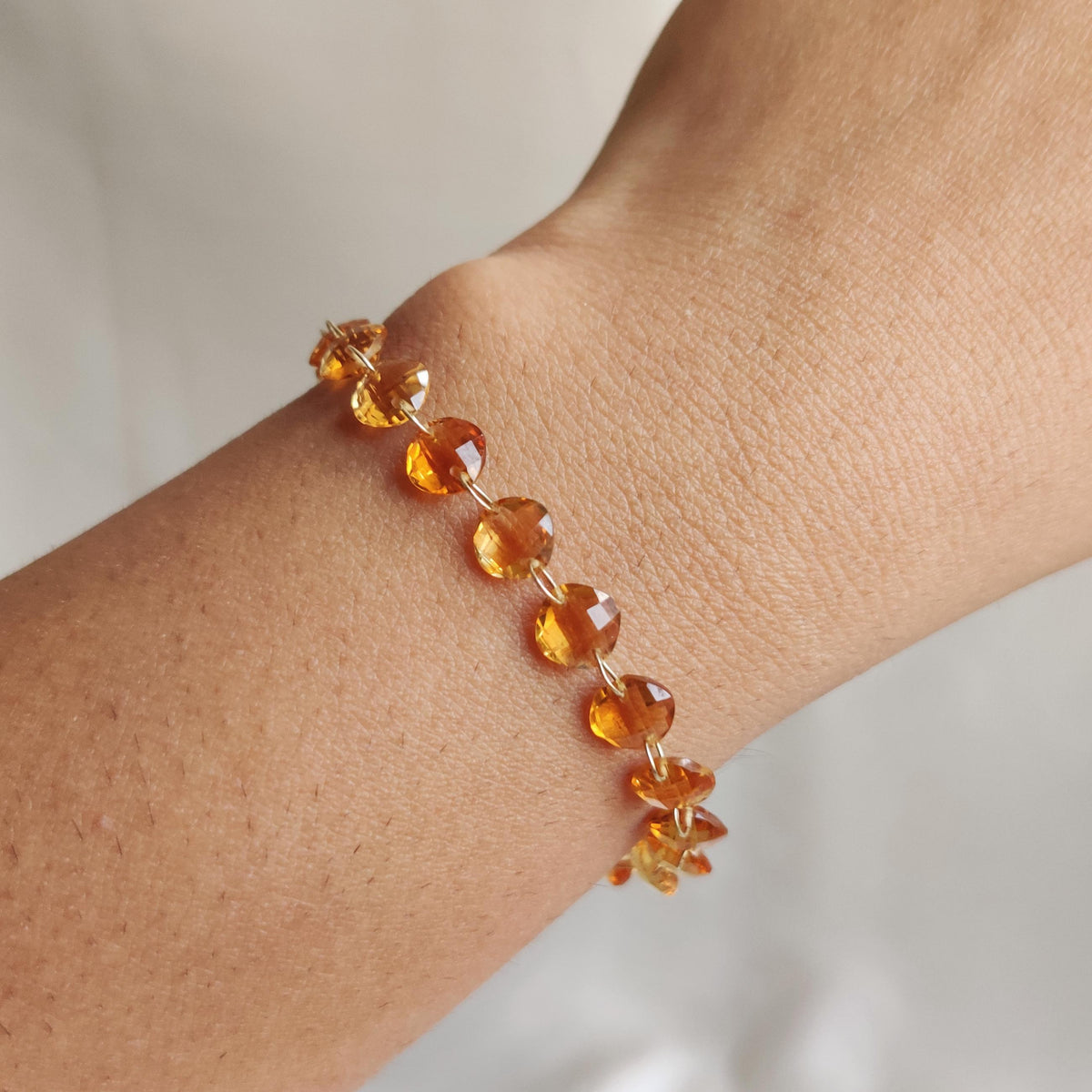 14K Solid Yellow Gold Natural Citrine Gemstone Drill Bracelet, November Birthstone
