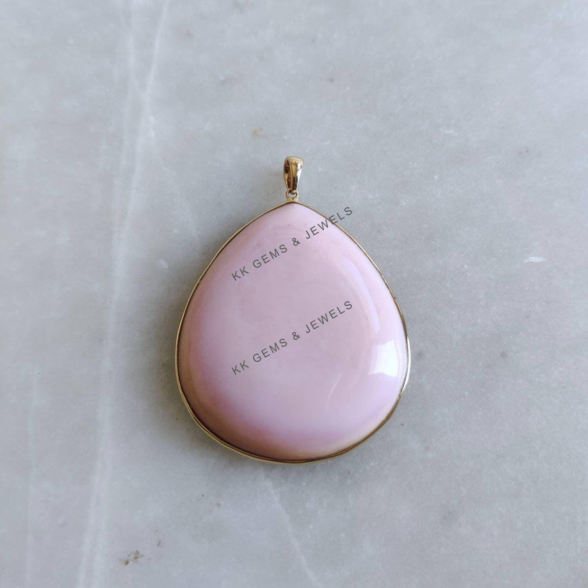 14K Solid Yellow Gold Natural Pink Opal Pendant: Bezel Set October Birthstone