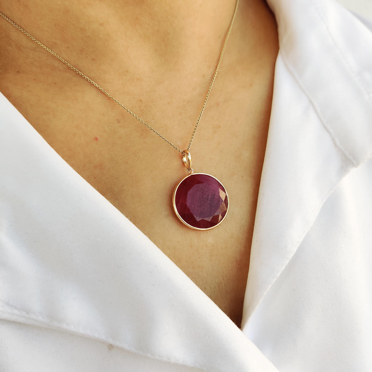 14K Solid Yellow Gold Natural Ruby Bezel Pendant, July Birthstone Jewelry
