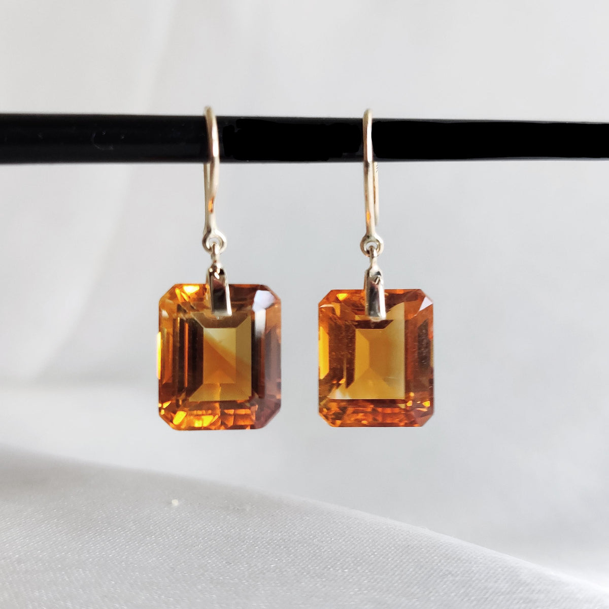14K Solid Gold Natural Citrine Octagon Drill Earrings, November Birthstone