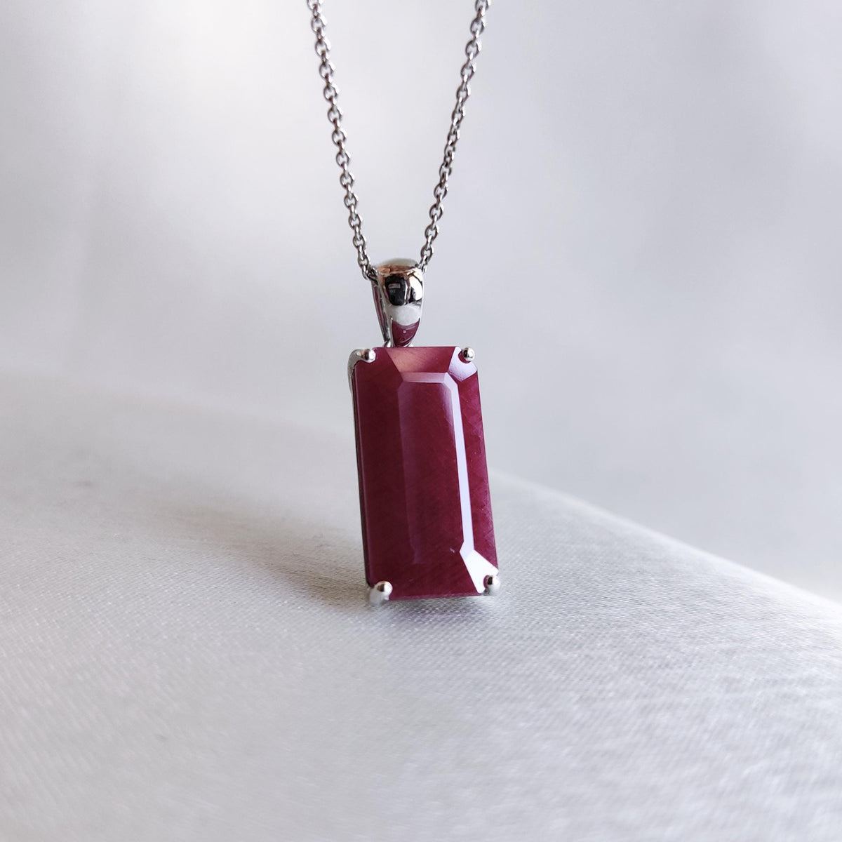 Natural Ruby Pendant, 14K Solid White Gold, July Birthstone