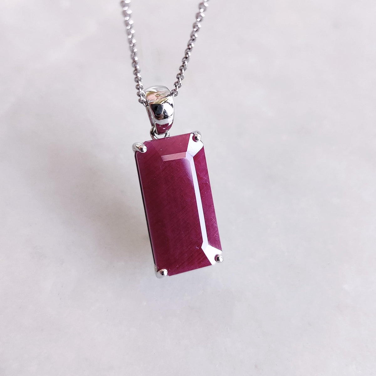 Natural Ruby Pendant, 14K Solid White Gold, July Birthstone