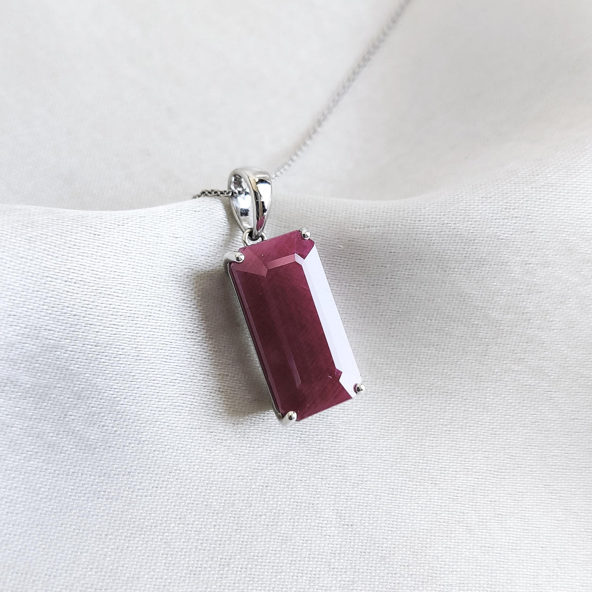 Natural Ruby Pendant, 14K Solid White Gold, July Birthstone