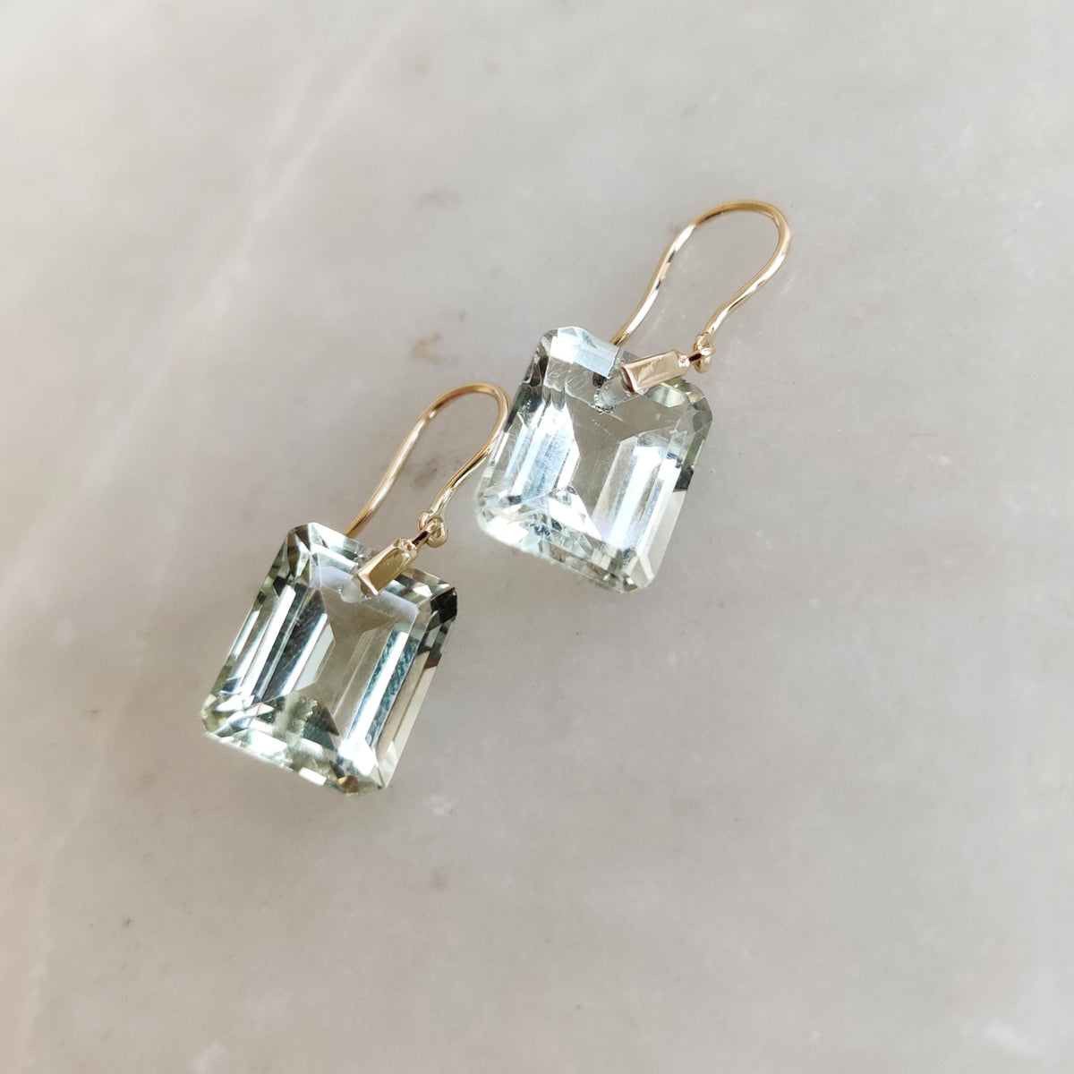 14K Solid Yellow Gold Natural Green Amethyst Drill Earrings, February Birthstone, Christmas Present