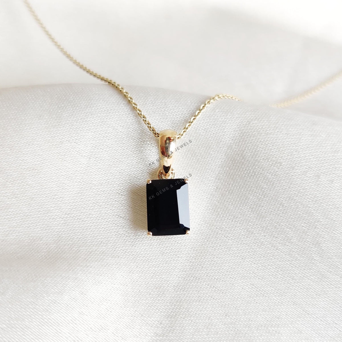 Natural Black Onyx 14K Solid Gold Pendant, December Birthstone