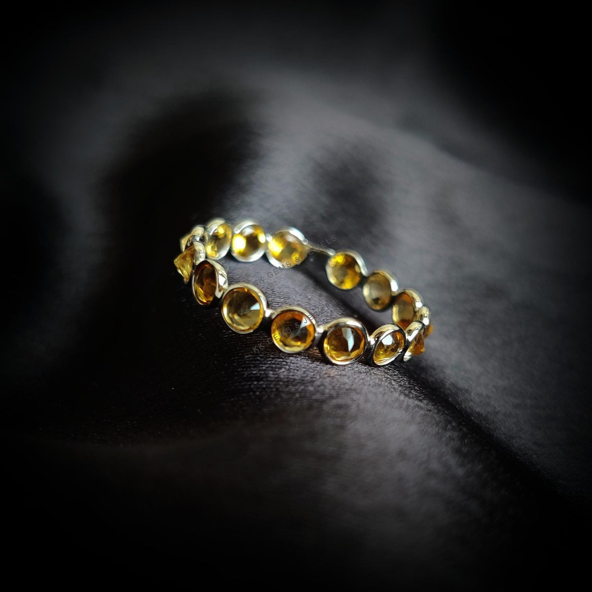 Natural Citrine 14K Solid White Gold Ring, Bezel Eternity Band