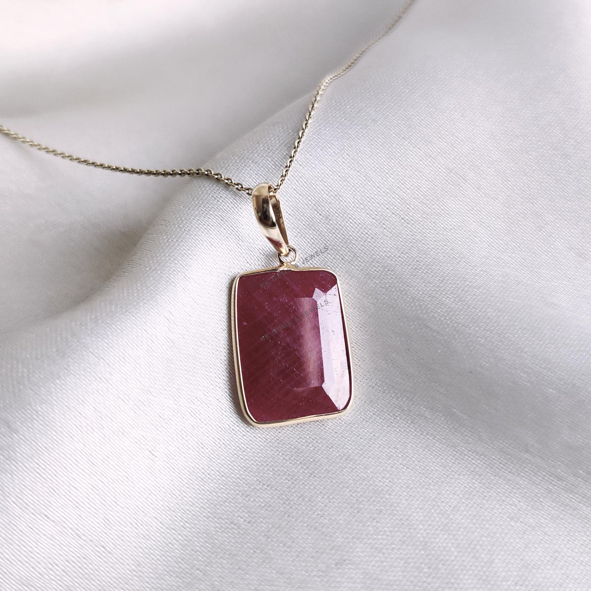 14K Solid Yellow Gold Natural Ruby Pendant: Bezel Set Octagon, July Birthstone