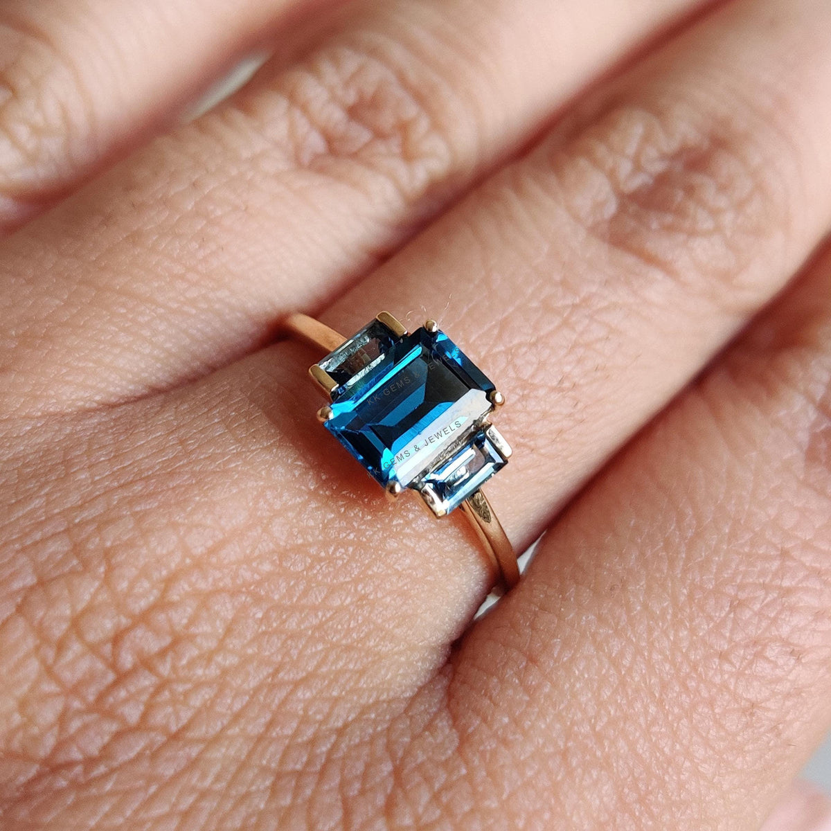Natural London Blue Topaz Ring, 14K Solid Yellow Gold, December Birthstone