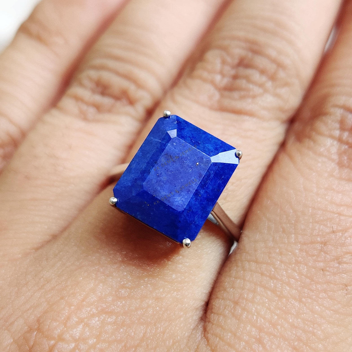 Natural Lapis Lazuli Ring, 14K Solid White Gold, September Birthstone