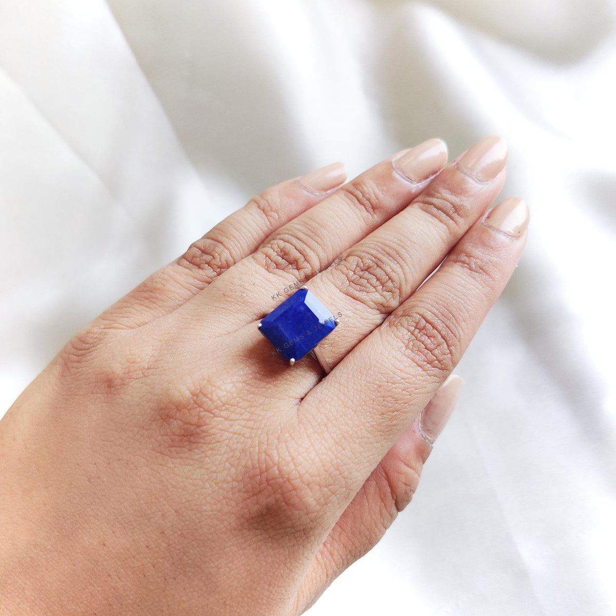 Natural Lapis Lazuli Ring, 14K Solid White Gold, September Birthstone