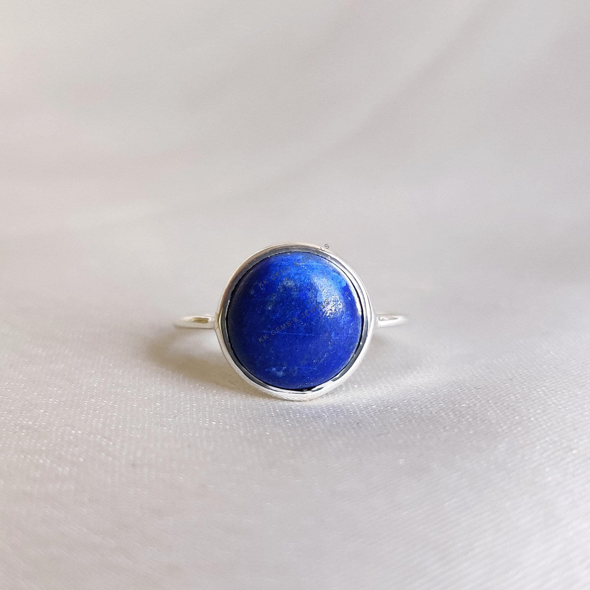 Natural Lapis Lazuli Ring, 14K Solid White Gold Bezel Ring, September Birthstone