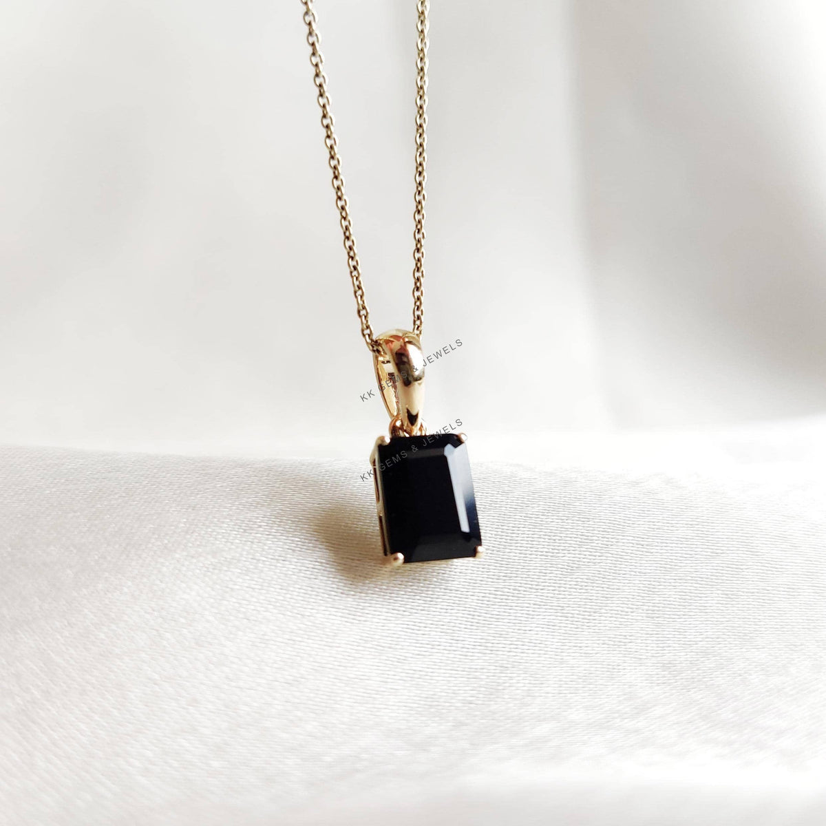 Natural Black Onyx 14K Solid Gold Pendant, December Birthstone