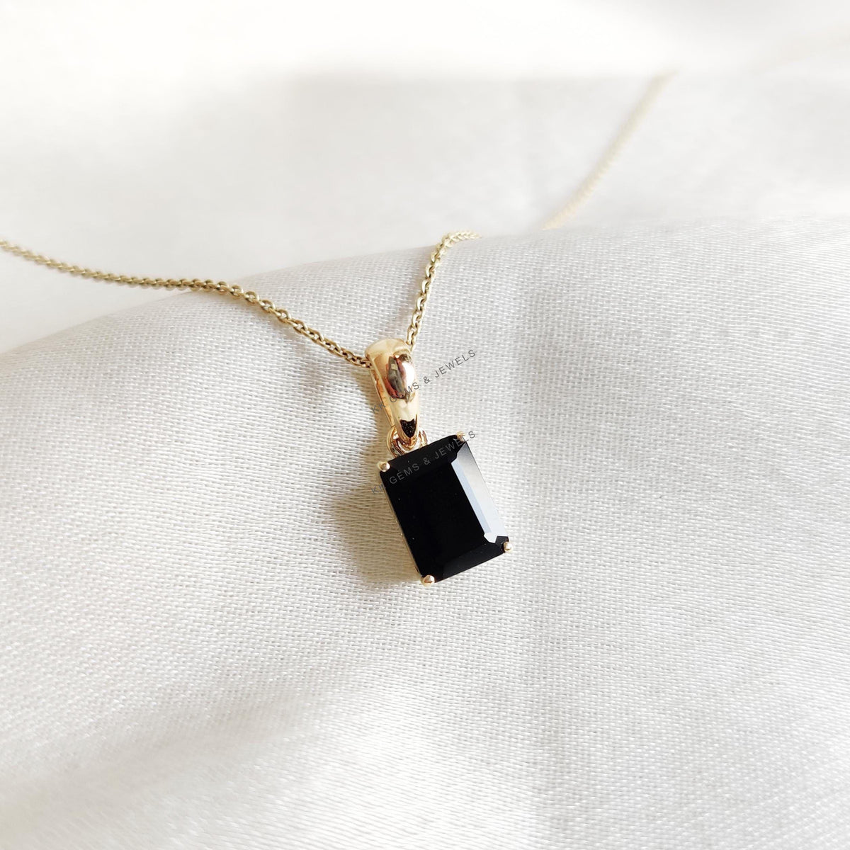 Natural Black Onyx 14K Solid Gold Pendant, December Birthstone