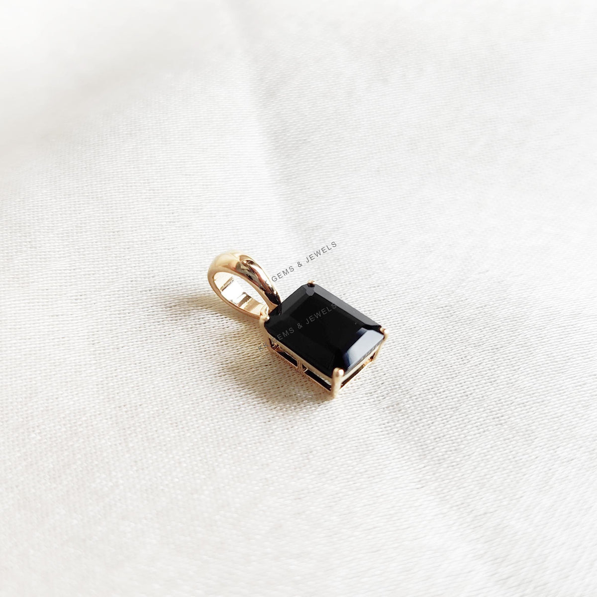 Natural Black Onyx 14K Solid Gold Pendant, December Birthstone