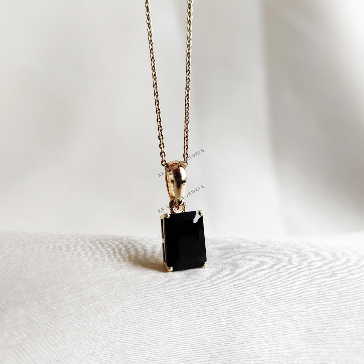 Natural Black Onyx 14K Solid Gold Pendant, December Birthstone