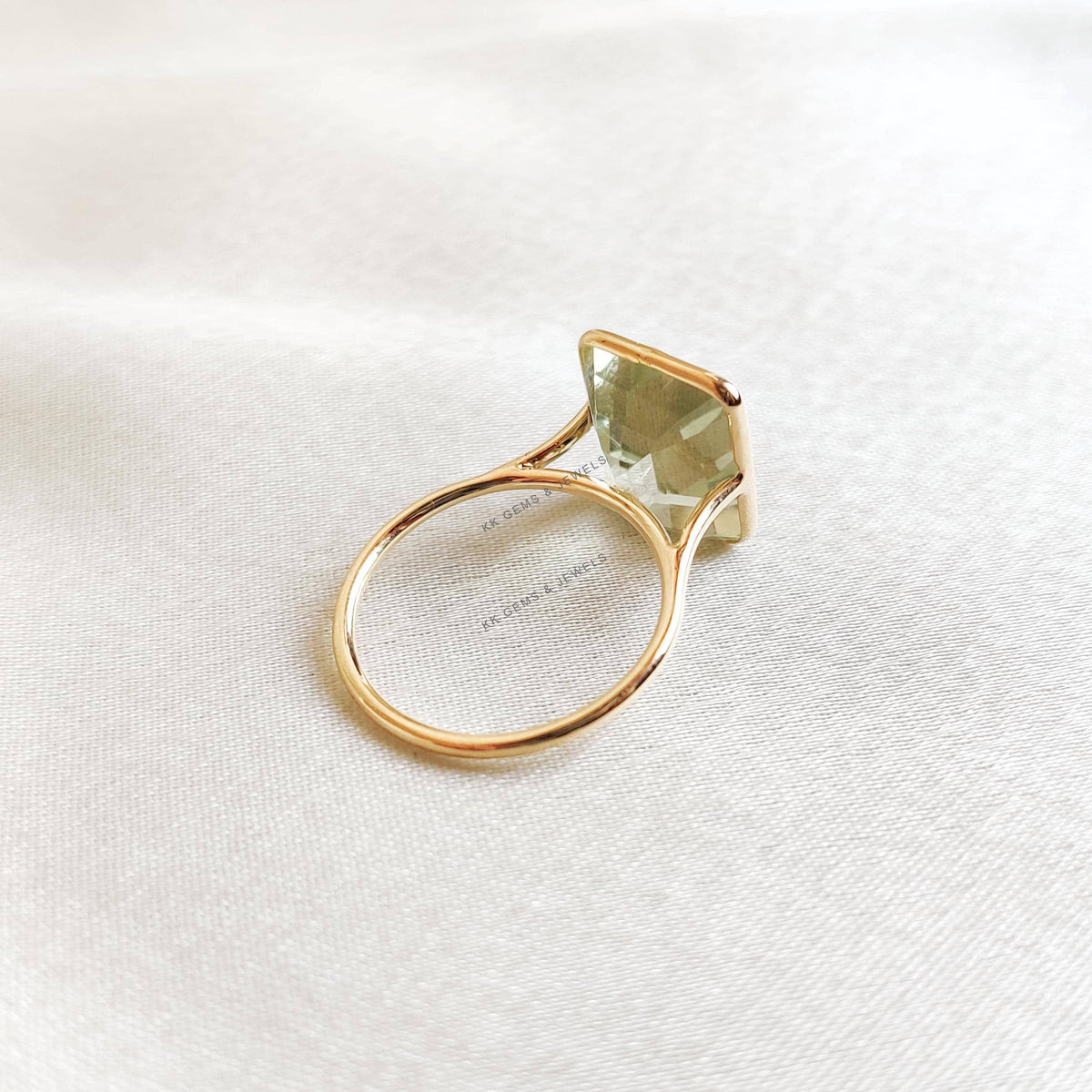 14K Solid Gold Natural Green Amethyst Ring: Octagon Bezel Ring, February Birthstone